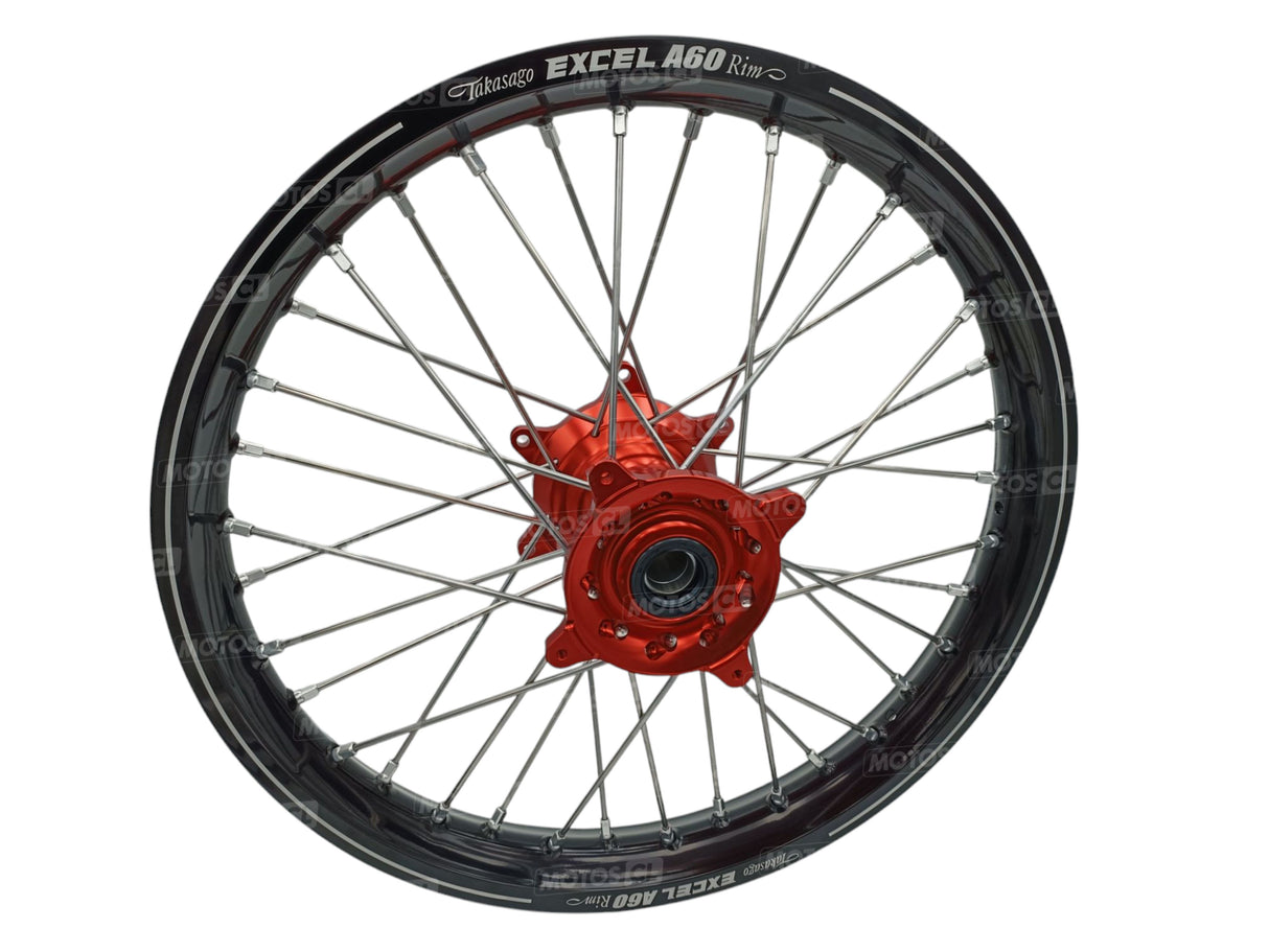 ROUE ARRIÈRE COMPLÈTE CRF250R HONDA 2024 À 2026 HANN WHEELS MOYEU ANODISÉ ROUGE ET CERCLAGE EXCEL RENFORCÉ A60 ANODISÉ NOIR 19X1.85 X36TROUS / RH1 16215/11/6/1/1
