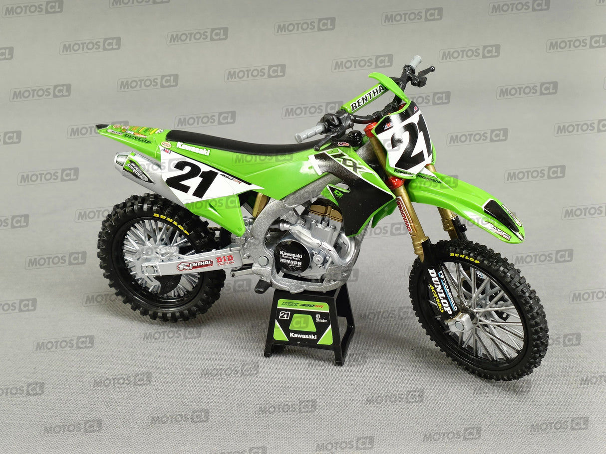 MINIATURE MOTOCROSS KAWASAKI KXF 450 N°21 JASON ANDERSON 1/12ÈME / RN085-58413