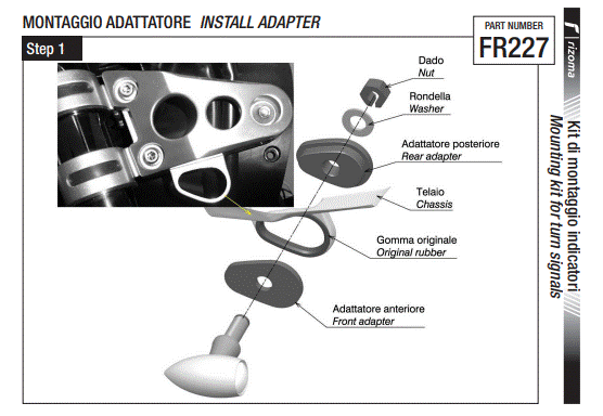 ADAPTATEURS CLIGNOTANTS 2 PIÈCES AVANT OU ARRIERE HONDA-YAMAHA RIZOMA / RRFR227B
