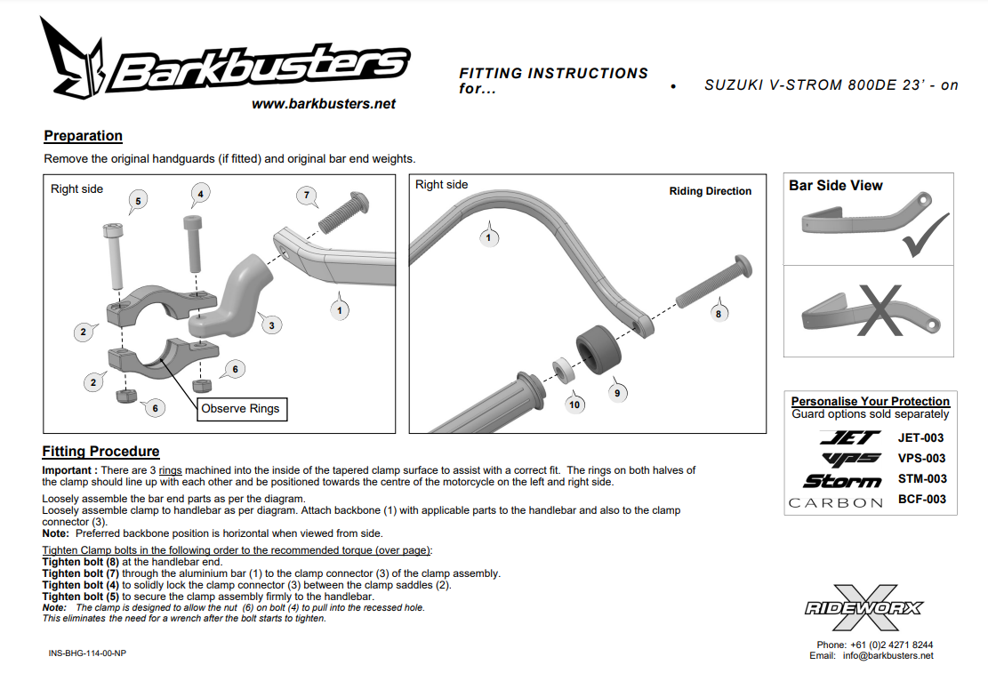 KIT DE MONTAGE PROTÈGE-MAINS BARKBUSTERS V-STROM800DE 2023-2024 SUZUKI / BHG-114-00-NP