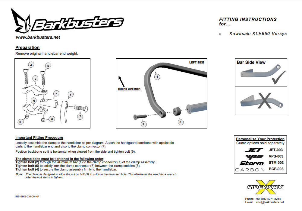 KIT DE MONTAGE PROTÈGE-MAINS BARKBUSTERS VERSYS 650 2007 À 2022 KAWASAKI / BHG-034-00-NP