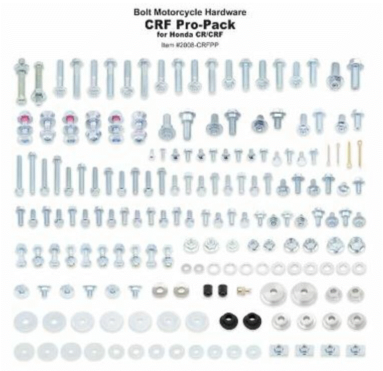KIT VISSERIE PRO PACK HONDA CR125R-CR250R-CR500R-CRF250R-CRF250RX ENDURO-CRF450R-CRF450RX ENDURO BOLT / RB2008-CRFPP