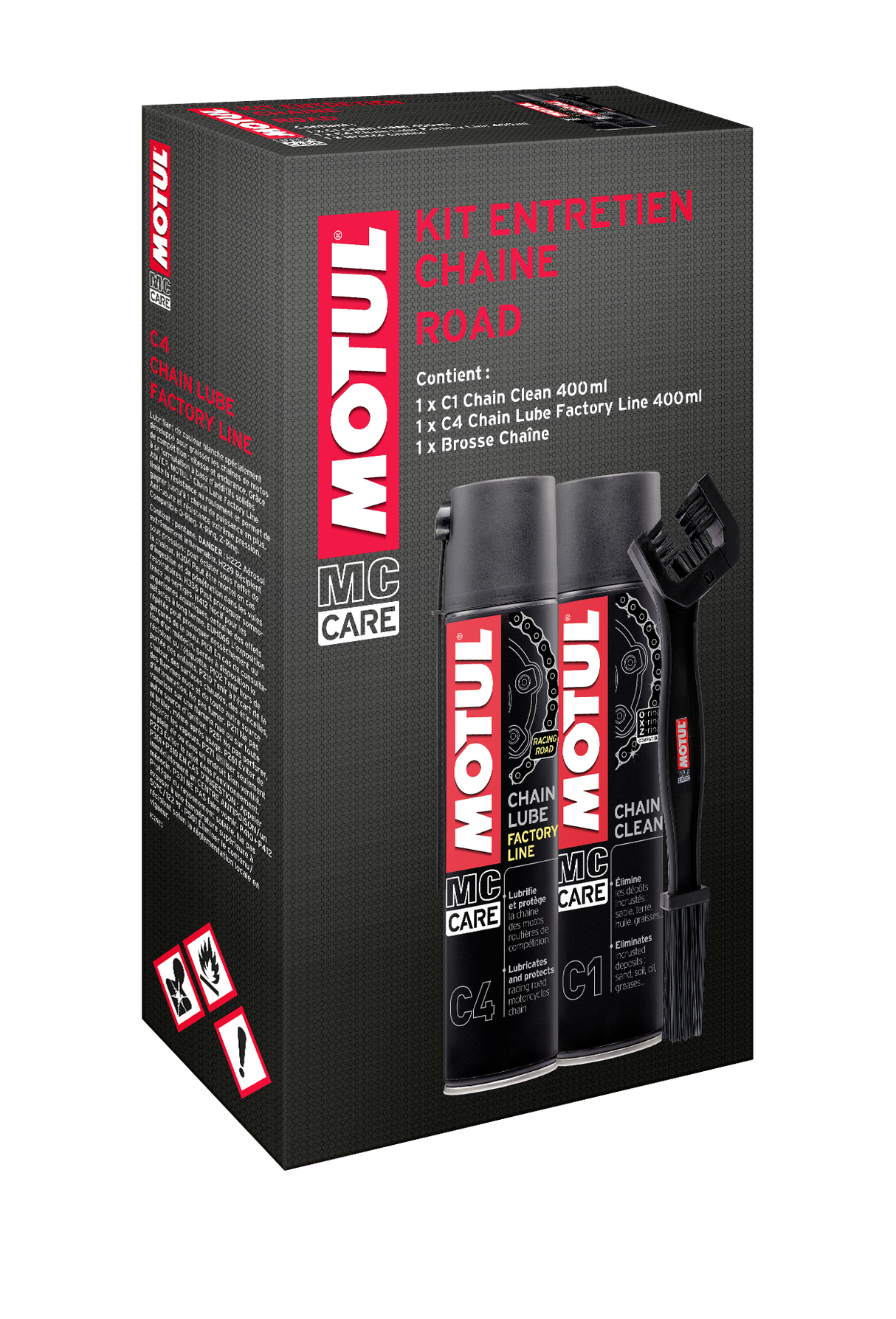 KIT ENTRETIEN CHAINE GRAISSE RACING ET CHAIN CLEAN ROAD MOTUL AEROSOL 400ML / 110900