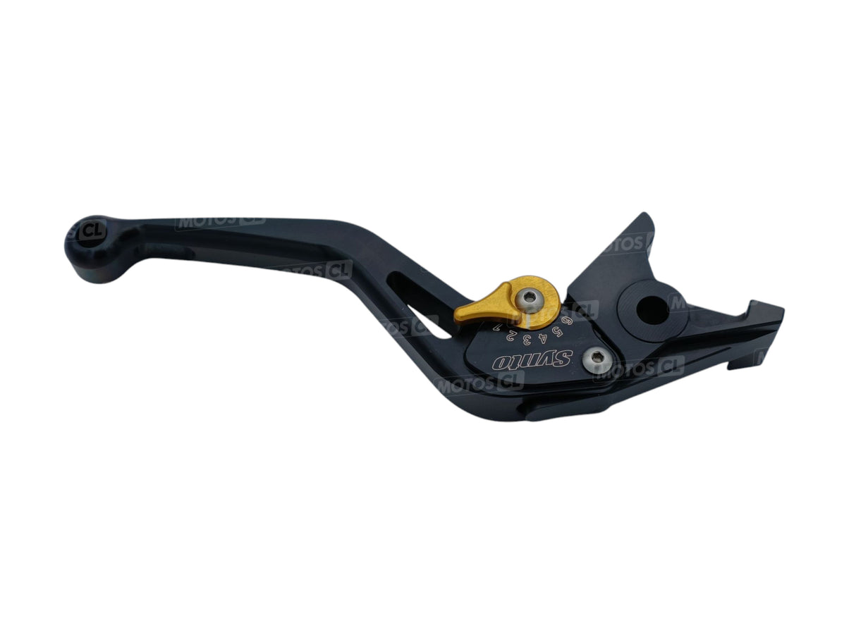 LEVIER DE FREIN SYNTO ABM (BH14) EN ALUMINIUM USINÉ CNC COURT NOIR RÉGLABLE HOMOLOGUÉ BUELL-KAWASAKI-MZ-SUZUKI-TRIUMPH-YAMAHA / RA101054-H15-V12