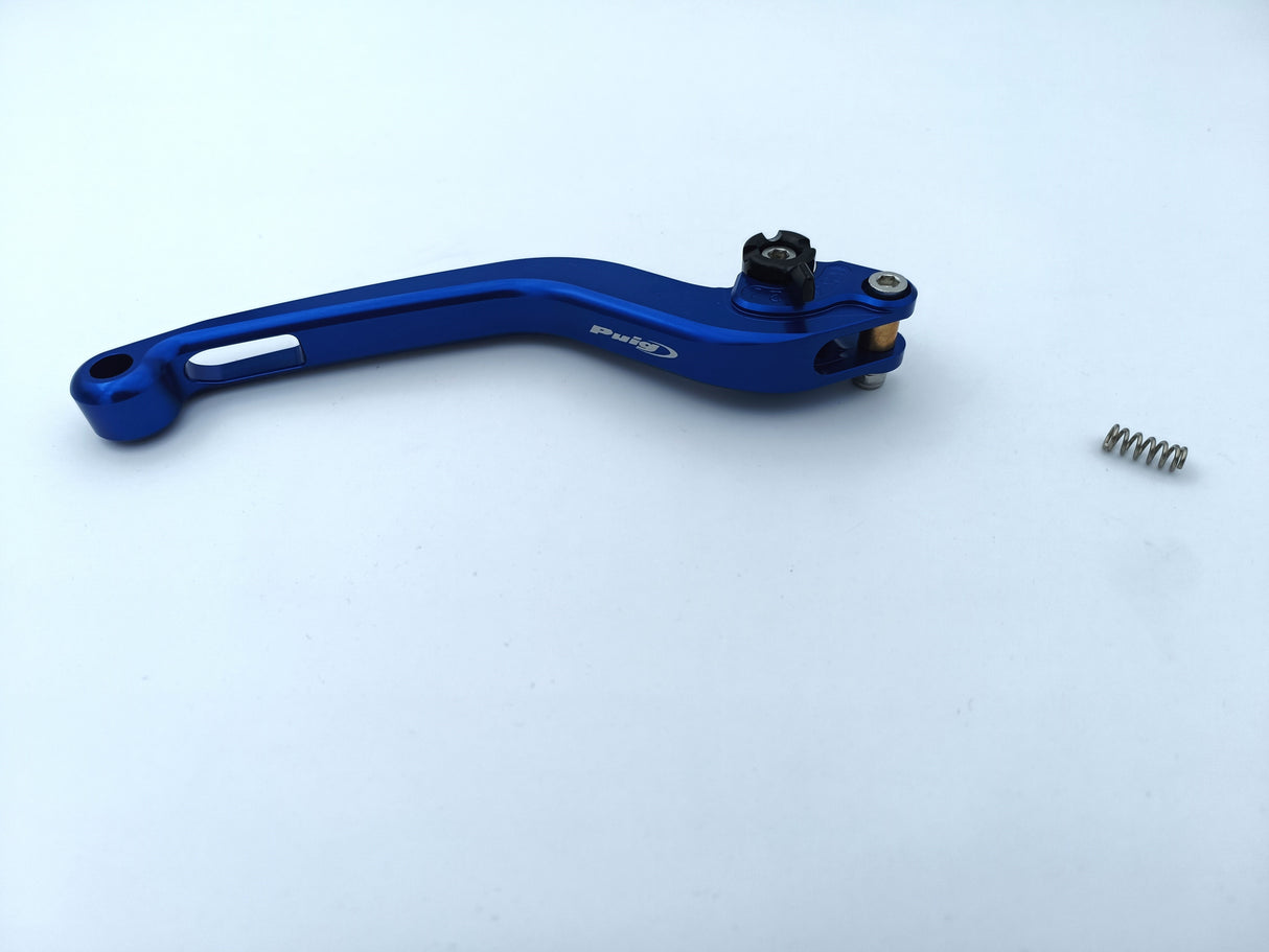 LEVIER DE FREIN PUIG 2.0 EN ALUMINIUM TAILLÉ MASSE LONG BLEU-NOIR MONTE SUR ADAPTATEUR PUIG / RP120AN