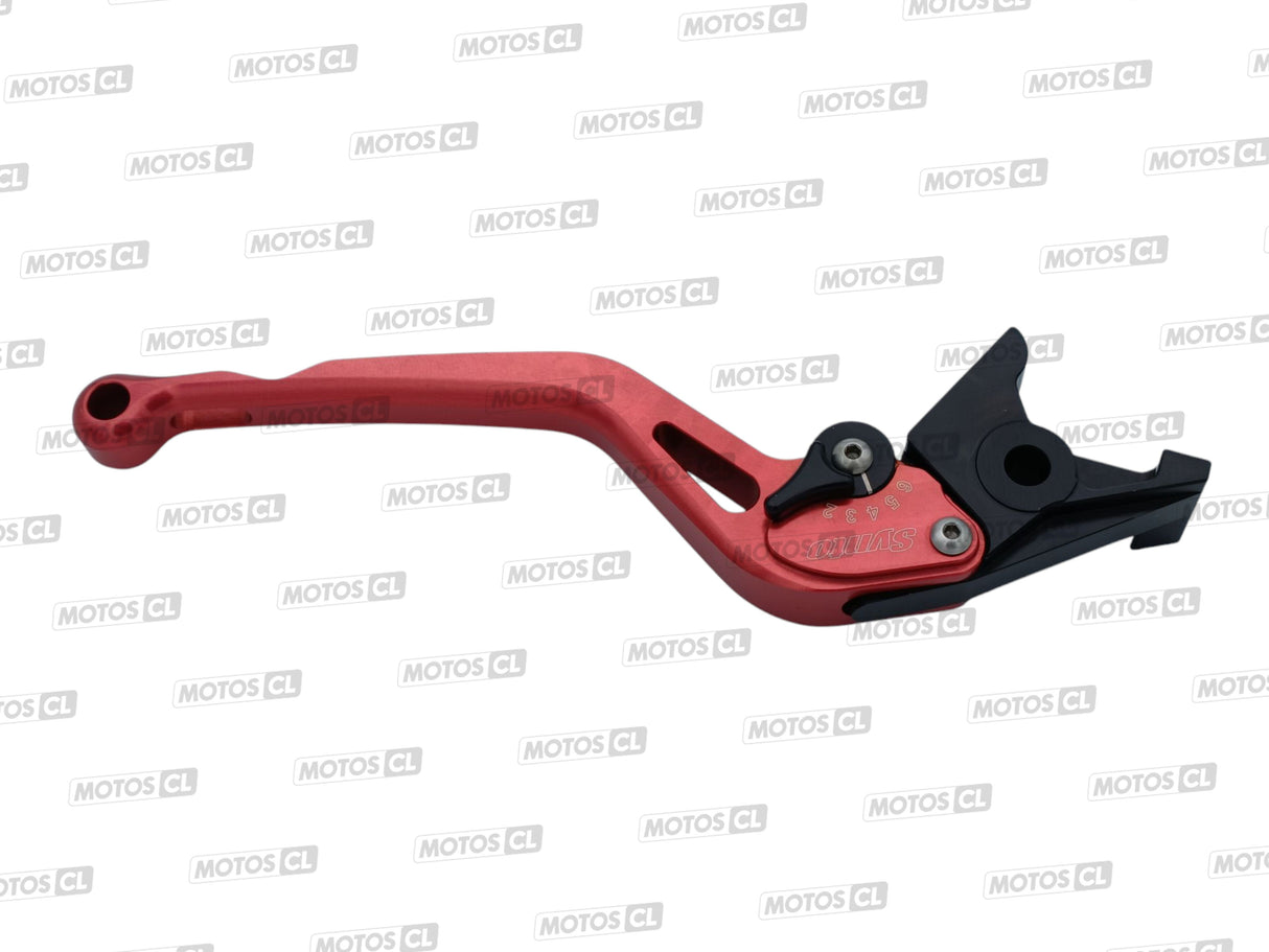 LEVIER DE FREIN SYNTO ABM (BH14) EN ALUMINIUM USINÉ CNC LONG ROUGE RÉGLABLE HOMOLOGUÉ BUELL-KAWASAKI-MZ-SUZUKI-TRIUMPH-YAMAHA / RA100989-H17-V15