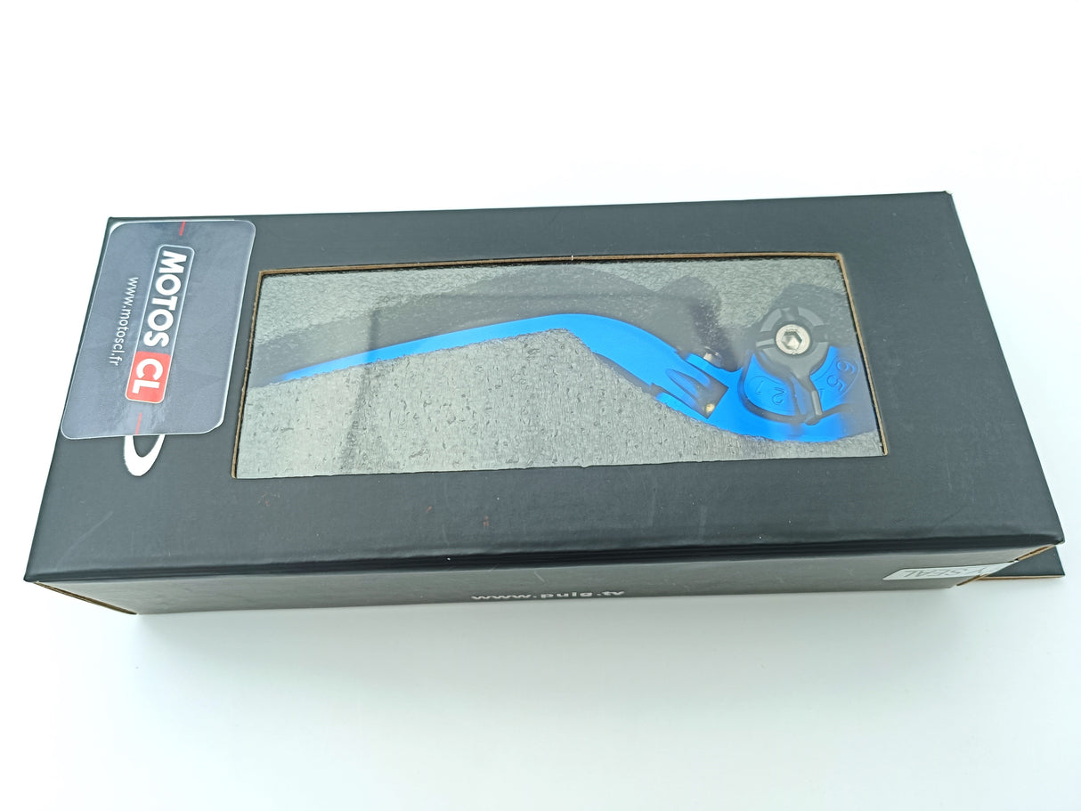 LEVIER DE FREIN PUIG 2.0 EN ALUMINIUM TAILLÉ MASSE LONG ARTICULÉ BLEU-NOIR MONTE SUR ADAPTATEUR PUIG / RP110AN