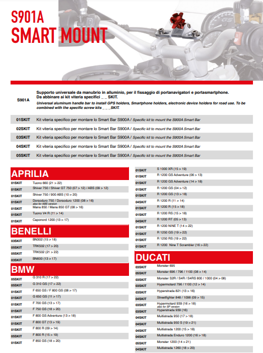 SUPPORT UNIVERSEL GIVI SMART MOUNT ALU POUR SACOCHE TELEPHONE OU GPS POUR MILIEU DE GUIDON / RGS901A