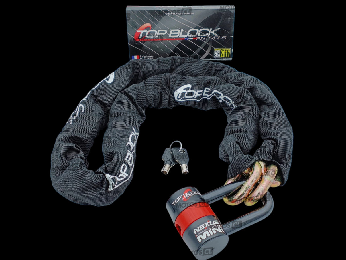 CHAINE ANTIVOL 1500 ET BLOQUE DISQUE MINI "U" NEXUS Ø16MM UNIVERSEL TOP BLOCK CLASSE SRA + CORDON DE RAPPEL OFFERT / RTNEXUS_CH15_V2