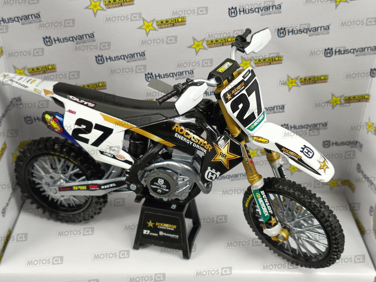 MINIATURE MOTOCROSS HUSQVARNA FC450 ROCKSTAR N°27 MALCOM STEWART 1/12ÈME / RN085-58403