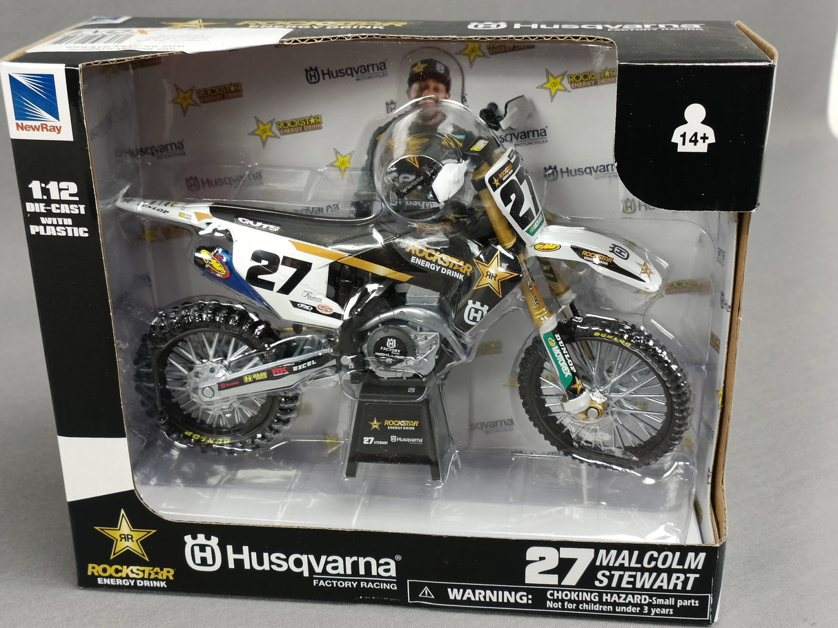 MINIATURE MOTOCROSS HUSQVARNA FC450 ROCKSTAR N°27 MALCOM STEWART 1/12ÈME / RN085-58403