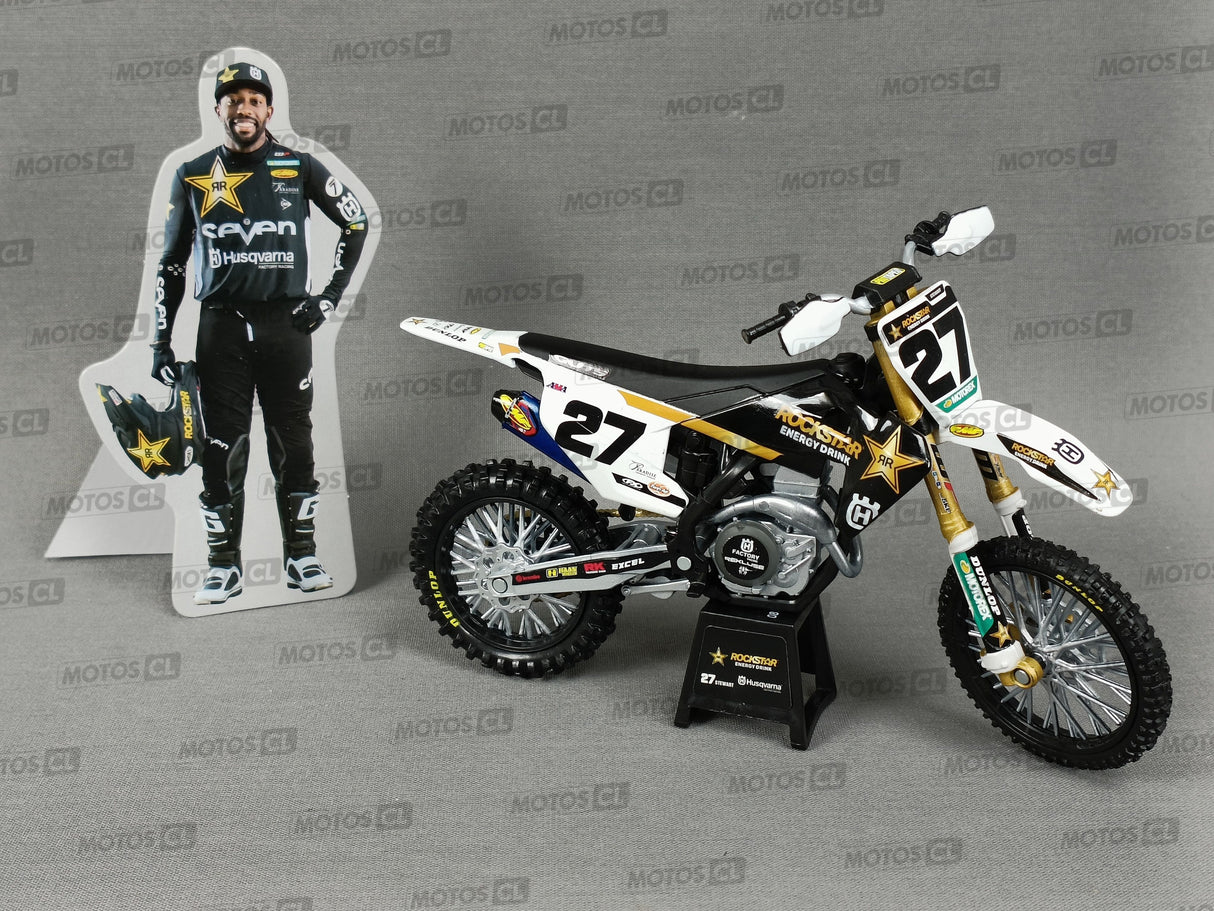 MINIATURE MOTOCROSS HUSQVARNA FC450 ROCKSTAR N°27 MALCOM STEWART 1/12ÈME / RN085-58403