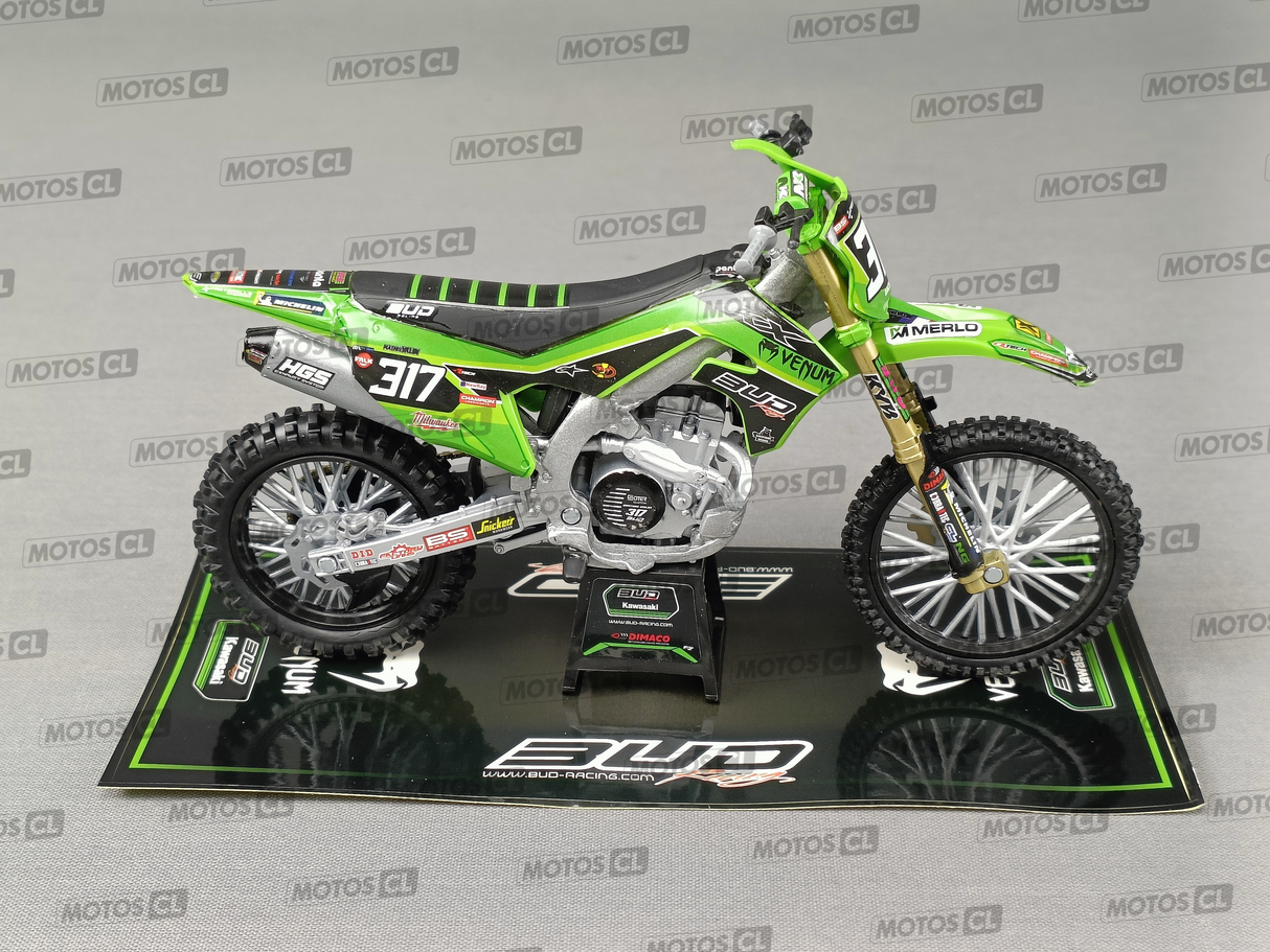 MINIATURE MOTOCROSS KAWASAKI KXF 250 BUB RACING N°317 MATHIS VALIN 1/12ÈME / RN085-58143SS