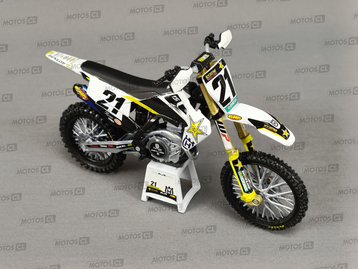 MINIATURE MOTOCROSS HUSQVARNA FC450 ROCKSTAR N°21 JASON ANDERSON 1/12ÈME / RN085-58233