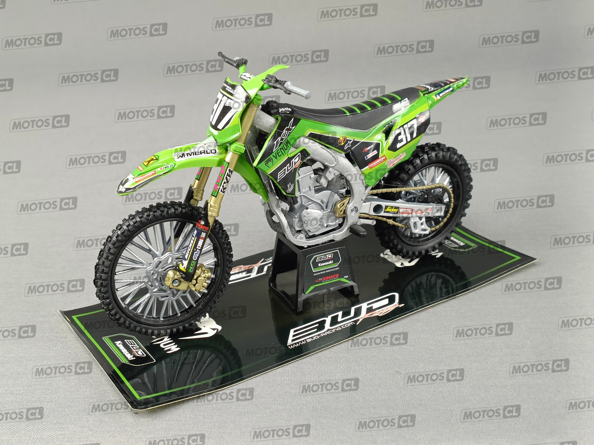 MINIATURE MOTOCROSS KAWASAKI KXF 250 BUB RACING N°317 MATHIS VALIN 1/12ÈME / RN085-58143SS