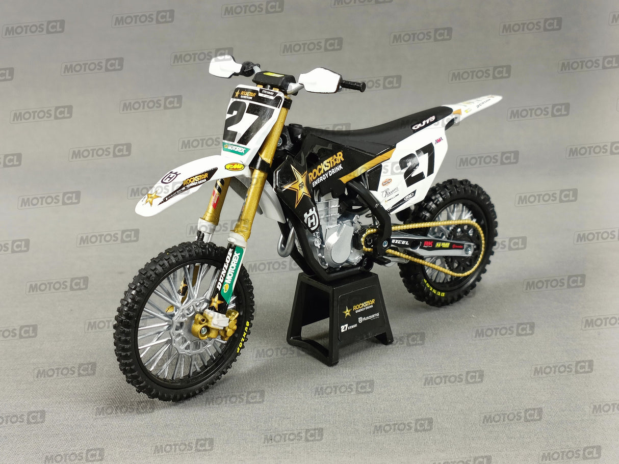 MINIATURE MOTOCROSS HUSQVARNA FC450 ROCKSTAR N°27 MALCOM STEWART 1/12ÈME / RN085-58403