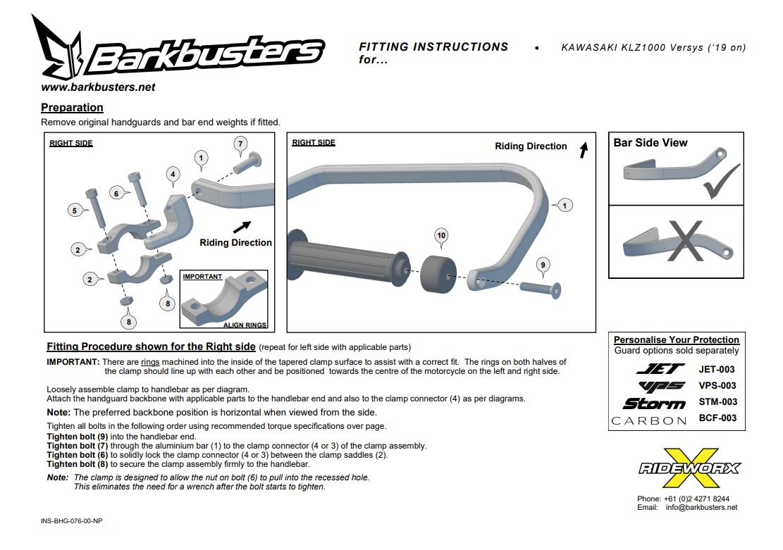 KIT DE MONTAGE PROTÈGE-MAINS BARKBUSTERS VERSYS 1000 2019 À 2022 KAWASAKI / BHG-076-00-NP