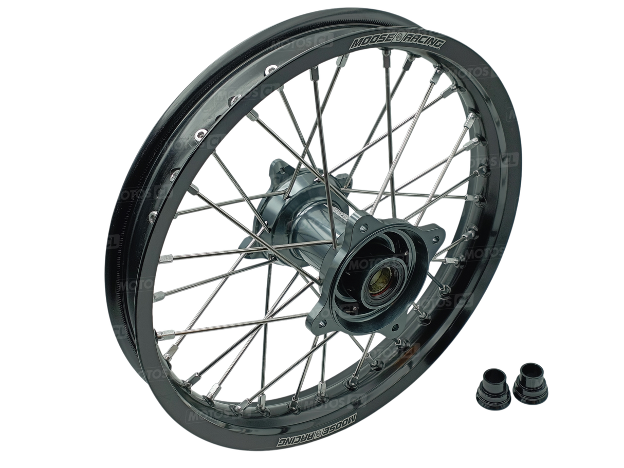 ROUE ARRIÈRE Ø16 GRANDE ROUE 85CC MOOSE RACING 16X1.85 POUR HUSQVARNA TC85-GASGAS MC85-KTM SX85 NOIR MOYEU GRIS TITANE / RMMR-18516-BKGY