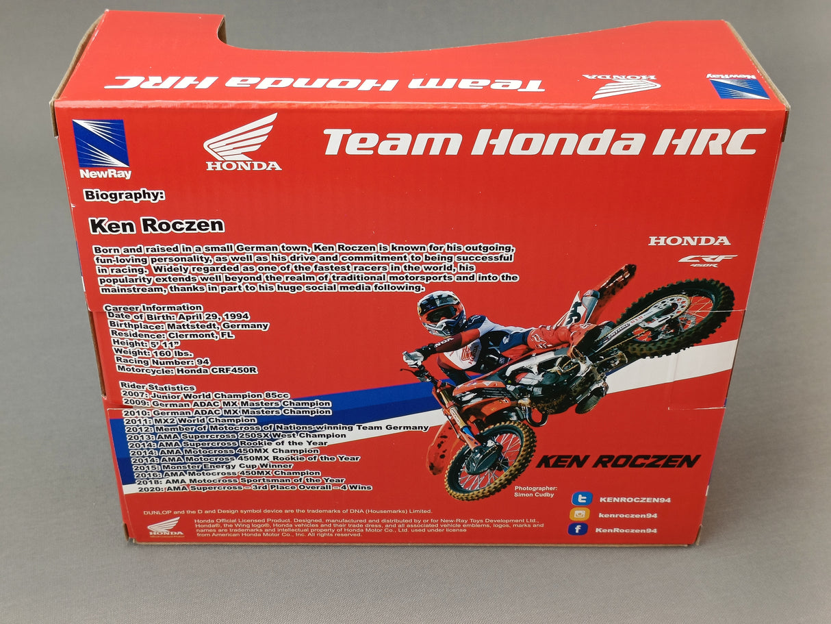 MINIATURE MOTOCROSS HONDA HRC 450CRF-R N°94 KEN ROCZEN 1/12ÈME / RN085-58263