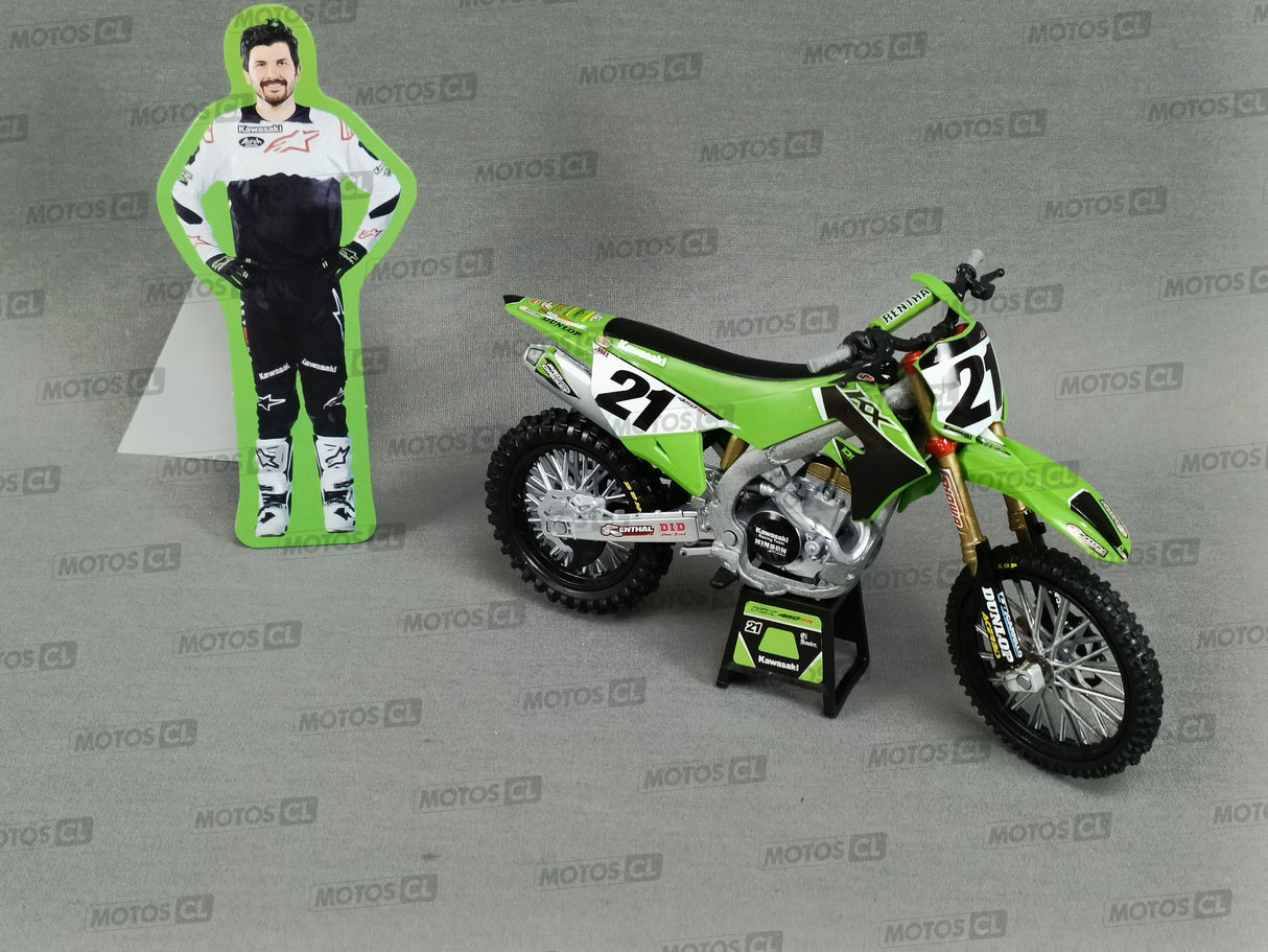 MINIATURE MOTOCROSS KAWASAKI KXF 450 N°21 JASON ANDERSON 1/12ÈME / RN085-58413