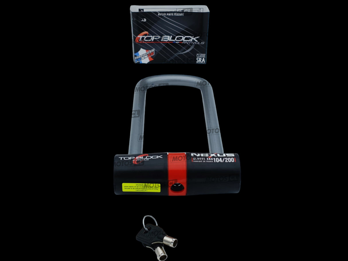 ANTIVOL U NEXUS 104/200 Ø16MM UNIVERSEL ET HONDA-KAWASAKI-YAMAHA TOP BLOCK CLASSE SRA + CORDON DE RAPPEL OFFERT / RTNEXUS104/200_V2