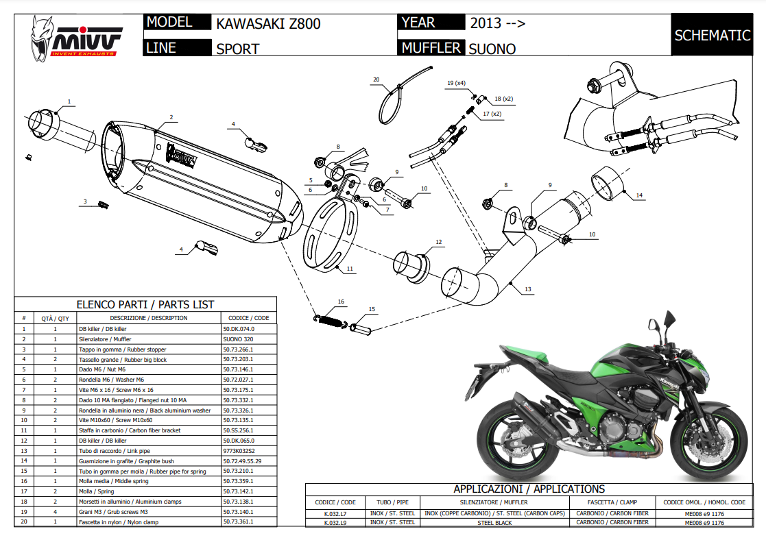 SILENCIEUX MIVV SUONO INOX Z800 2013-2016 KAWASAKI / 00.73.K032.L7