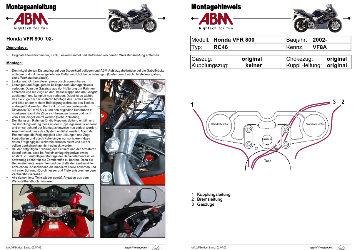 KIT TÉ DE FOURCHE SUPERBIKE ABM HOMOLOGUÉ EN ALU POUR HONDA VFR800 2002 À 2013 / RA10066120-F11
