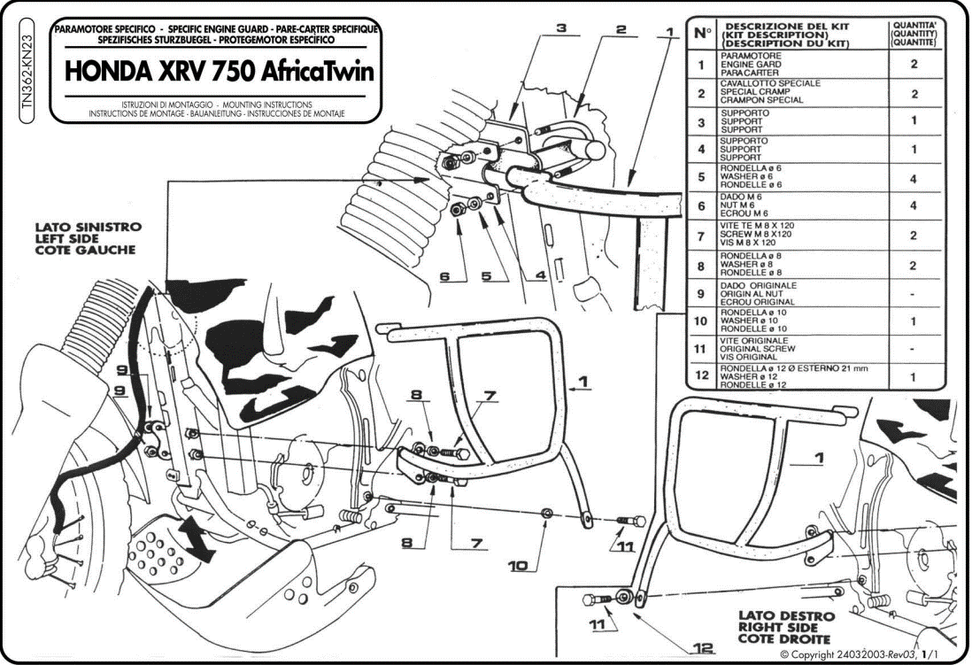 PARE-CARTERS GIVI POUR AFRICA TWIN XRV 750 1990 À 1992 HONDA / RGTN362