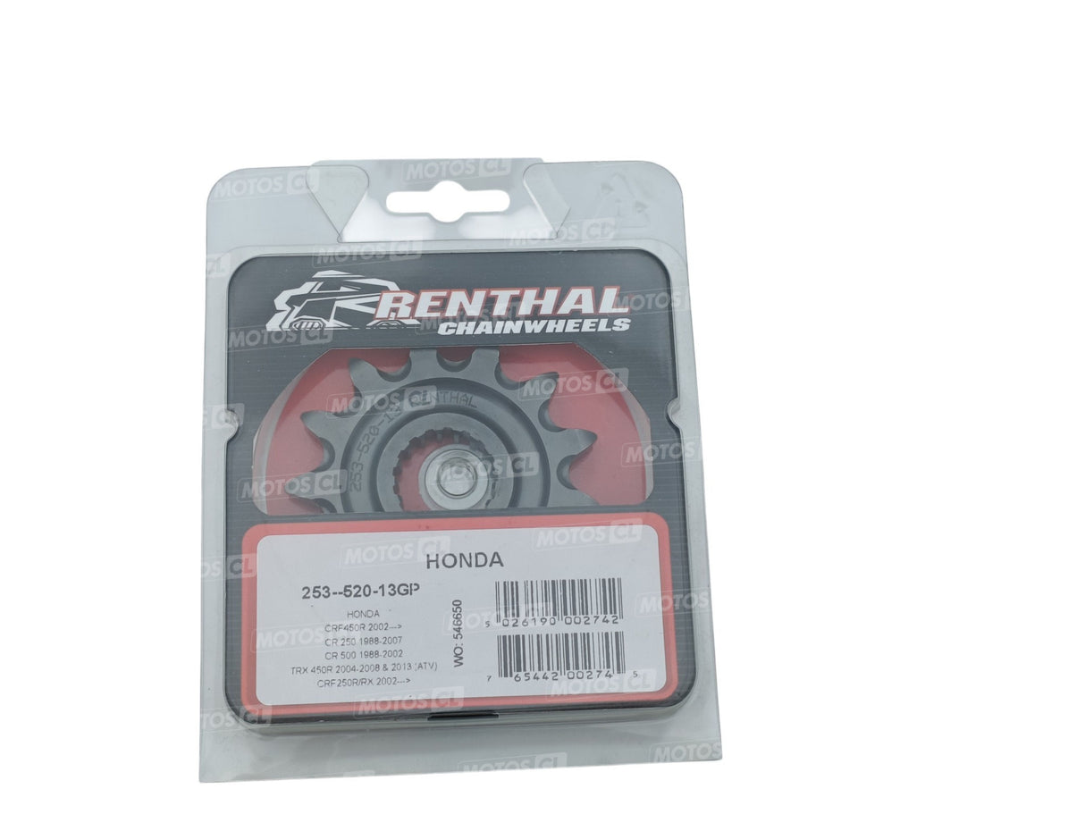 PIGNON SORTIE DE BOÎTE RENTHAL ANTI-BOUE 520 OFF ROAD 13 DENTS HONDA CR250R-CR500R-CRF250R-CRF250RWE-CRF250RX-CRF450R-CRF450RWE-CRF450RX-CRF450X / RR253-520-13GP