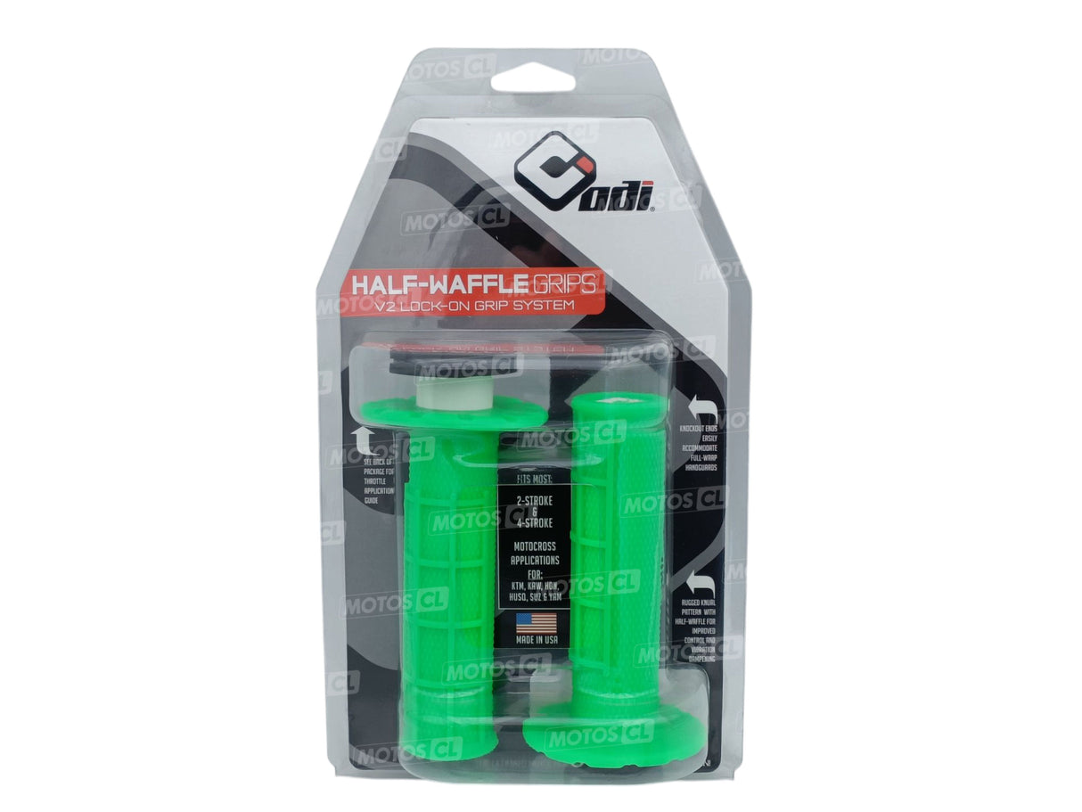 POIGNÉES ODI EMIG V2 LOCK-ON SEMI-GAUFRÉ MX LONGUEUR 125MM VERT FLUO / ROH36HWN