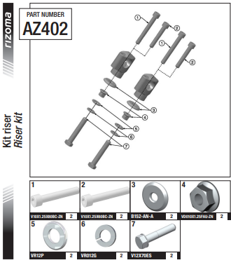KIT PONTETS RIZOMA GROS DIAMÈTRE 28,6MM HAUTEUR 42MM ALUMINIUM ANODISÉ NOIR HOMOLOGUÉ / RRAZ402B
