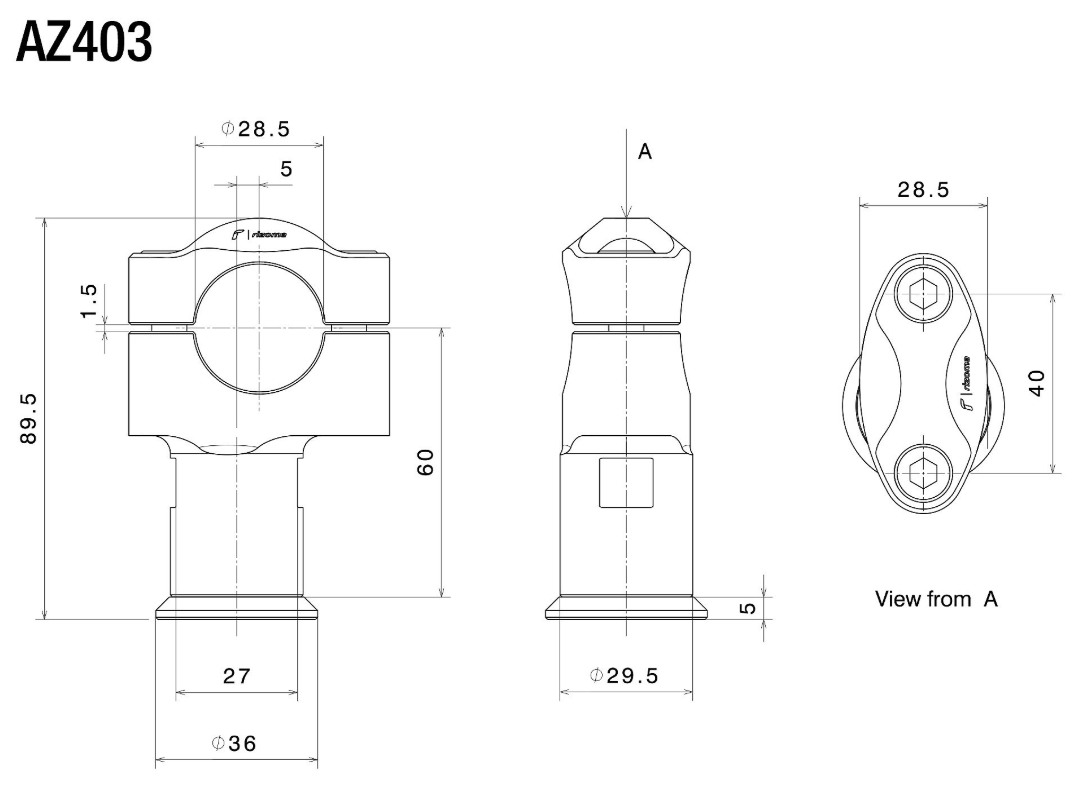 KIT PONTETS RIZOMA GROS DIAMÈTRE 28,6MM HAUTEUR 60MM ALUMINIUM ANODISÉ NOIR HOMOLOGUÉ / RRAZ403B
