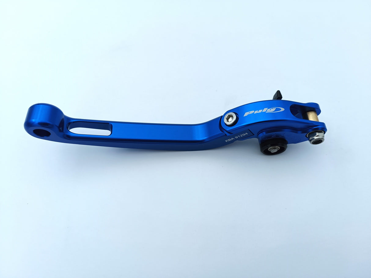 LEVIER DE FREIN PUIG 2.0 EN ALUMINIUM TAILLÉ MASSE LONG ARTICULÉ BLEU-NOIR MONTE SUR ADAPTATEUR PUIG / RP110AN