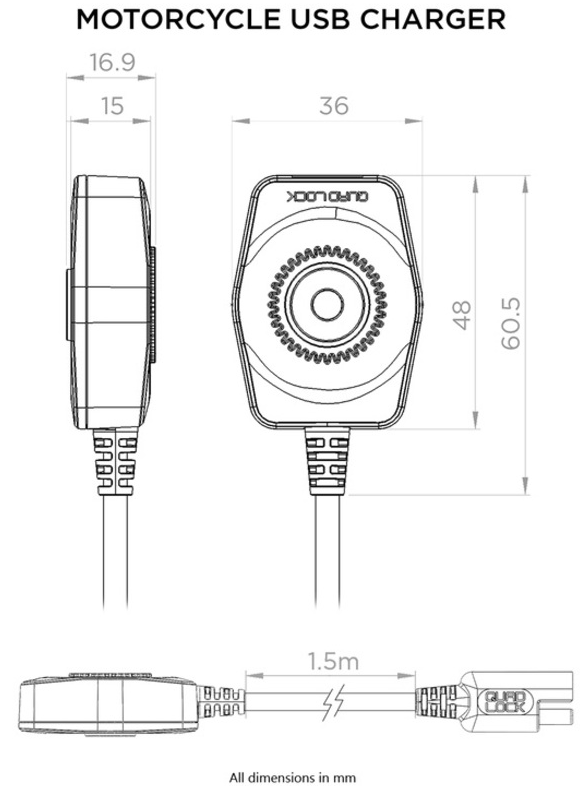 CHARGEUR USB QUAD LOCK® POUR MOTO ET SCOOTER / QLA-MOT-USB