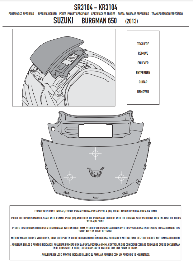 SUPPORT TOP CASE GIVI MONOKEY AN650BURGMAN 2002 À 2012 ET BURGMAN650 2013 À 2020 SUZUKI / SR3104