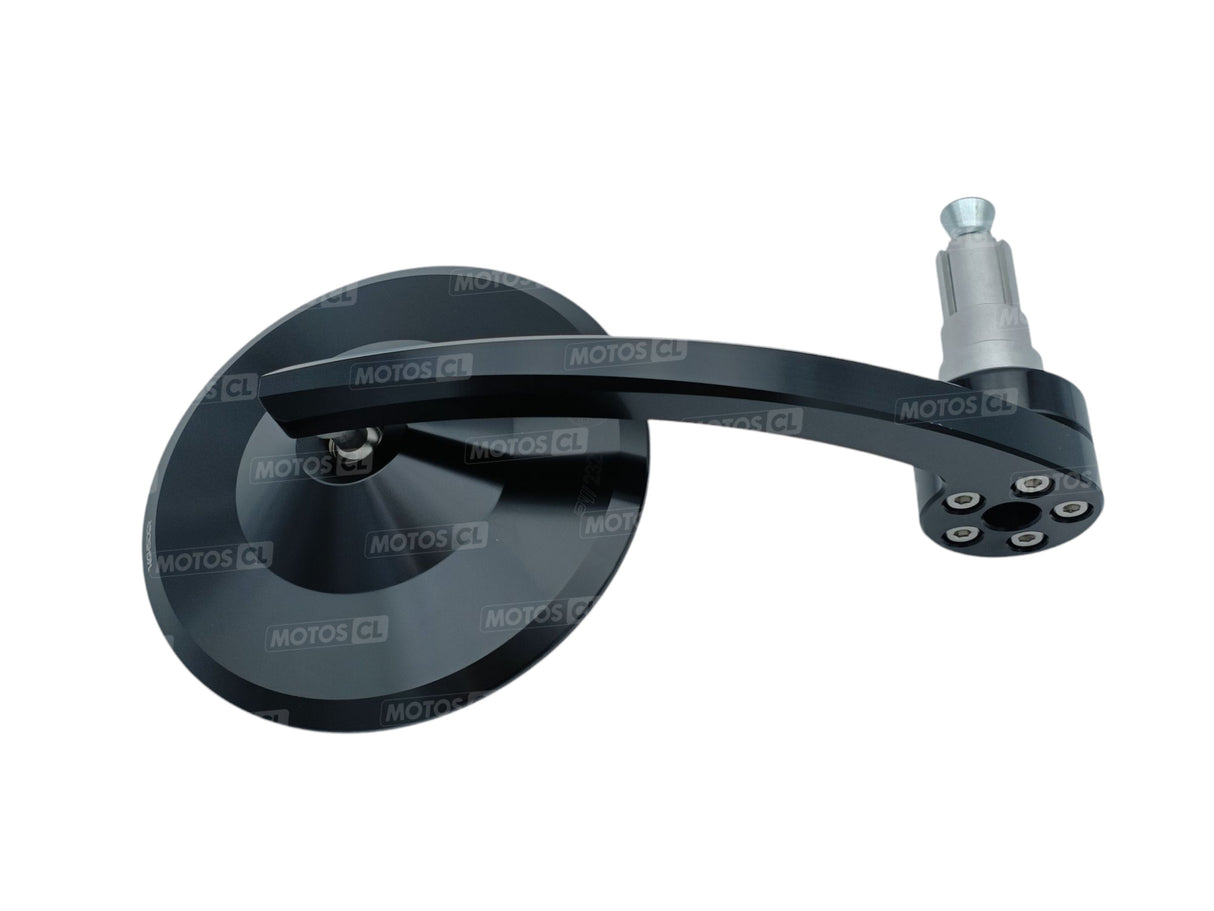 RÉTROVISEUR EMBOUT DE GUIDON HOMOLOGUÉ EN ALU HIGHSIDER "PRO MONTANA-EVO" ANODISÉ NOIR BI-POSITION / RH301-019