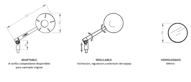 RÉTROVISEUR DE GUIDON EN ALU HOMOLOGUÉ PUIG "RETRO" CÔTÉ DROIT ANODISÉ GRIS / RP9794D