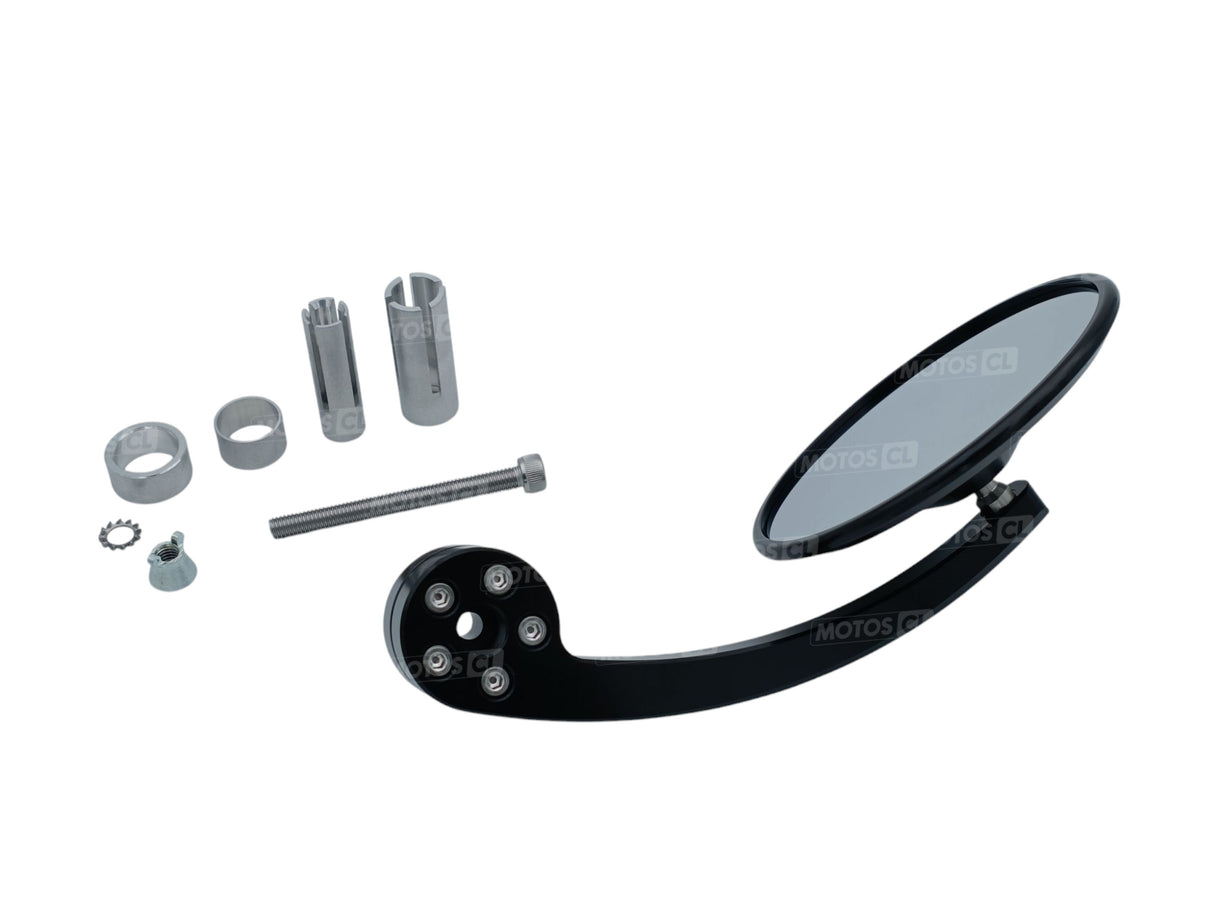 RÉTROVISEUR EMBOUT DE GUIDON HOMOLOGUÉ EN ALU HIGHSIDER "PRO MONTANA-EVO" ANODISÉ NOIR BI-POSITION / RH301-019