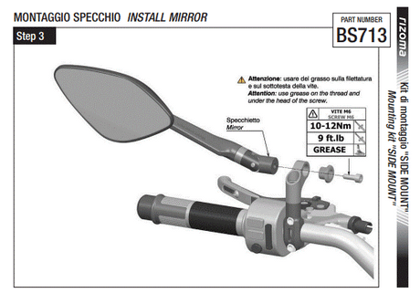 KIT DE MONTAGE RIZOMA HAUTEUR 42,5MM POUR RÉTROVISEUR SUR GUIDON / RRBS713B