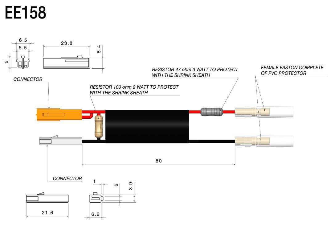 KIT CÂBLES AVEC RÉSISTANCES 2 PIÈCES POUR CLIGNOTANTS LED RIZOMA POSITION AVANT HONDA CBR1000R-R FIREBLADE 2020 À 2023 et CBR1000RR SP 2020 À 2023 / RREE158H