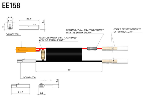 KIT CÂBLES AVEC RÉSISTANCES 2 PIÈCES POUR CLIGNOTANTS LED RIZOMA POSITION AVANT HONDA CBR1000R-R FIREBLADE 2020 À 2023 et CBR1000RR SP 2020 À 2023 / RREE158H