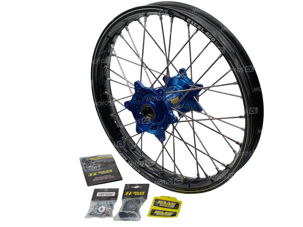 ROUE ARRIÈRE COMPLÈTE XX250 FANTIC 2022 À 2026 ET YZ250 YAMAHA 2020 À 2026 HANN WHEELS MOYEU ANODISÉ BLEU ET CERCLAGE EXCEL RENFORCÉ A60 ANODISÉ NOIR 19X2.15 X36 TROUS / RH156016/11/5/1/1