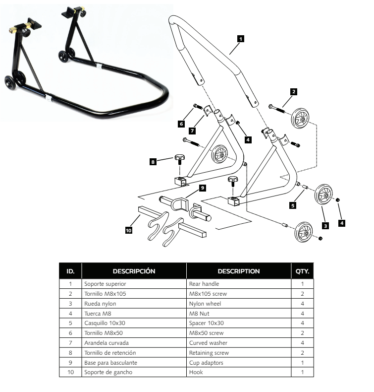 BEQUILLE ATELIER ARRIERE PATINS ET FOURCHETTES PUIG / 4322N