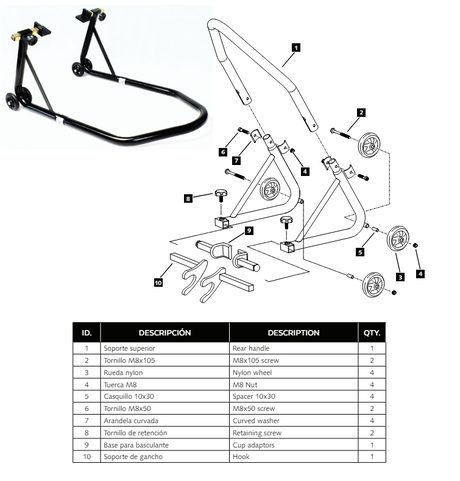 BEQUILLE ATELIER ARRIERE PATINS ET FOURCHETTES PUIG / 4322N