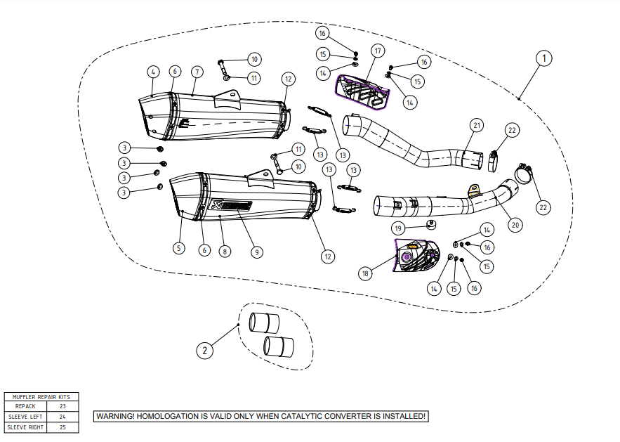 RÉDUCTEUR DE BRUIT AKRAPOVIC POUR SILENCIEUX ZZR1400 KAWASAKI / RAV-TUV120