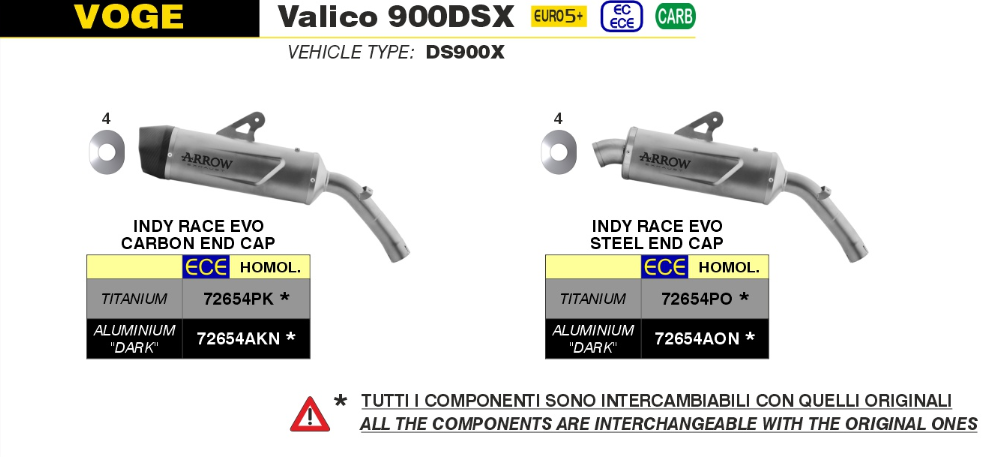 SILENCIEUX ARROW INDY RACE EVO TITANE EMBOUT CARBONE VOGE VALICO 900 DSX 2024 / RA72654PK