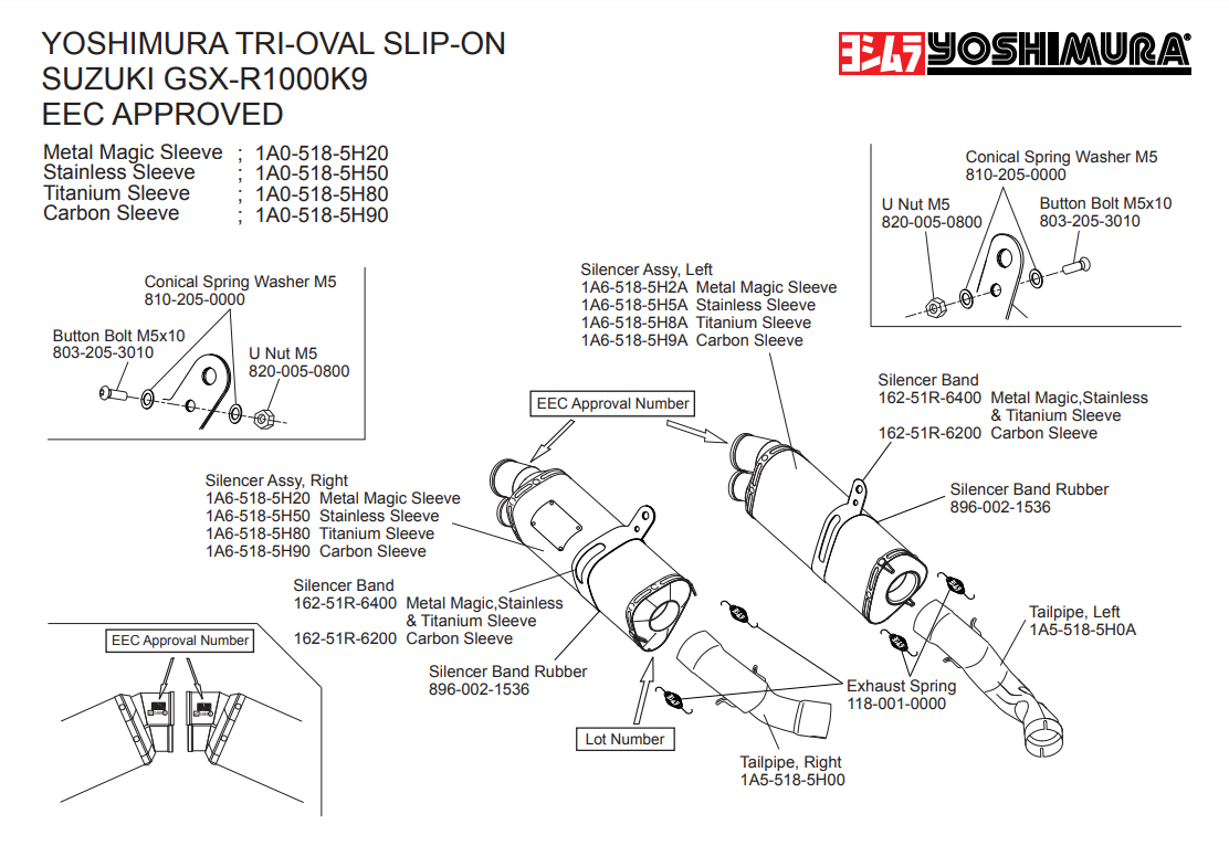 COLLIER DE SILENCIEUX TRI OVAL YOSHIMURA JAPON GSX-R1000 2009 À 2011 SUZUKI / RY16251R6400