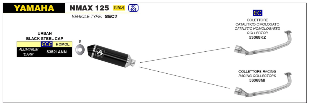 SILENCIEUX ARROW URBAN ALU DARK NMAX 125-155 ET TRICITY 125 YAMAHA / 53521ANN