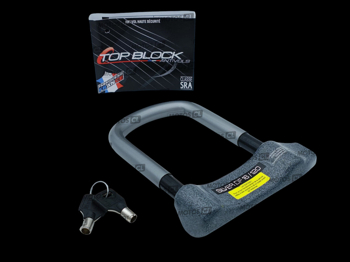 ANTIVOL U SILVER 16/120 Ø16MM PETIT MODÈLE UNIVERSEL ET HONDA-KAWASAKI TOP BLOCK CLASSE SRA + CORDON DE RAPPEL OFFERT / RTDFTB_16/120