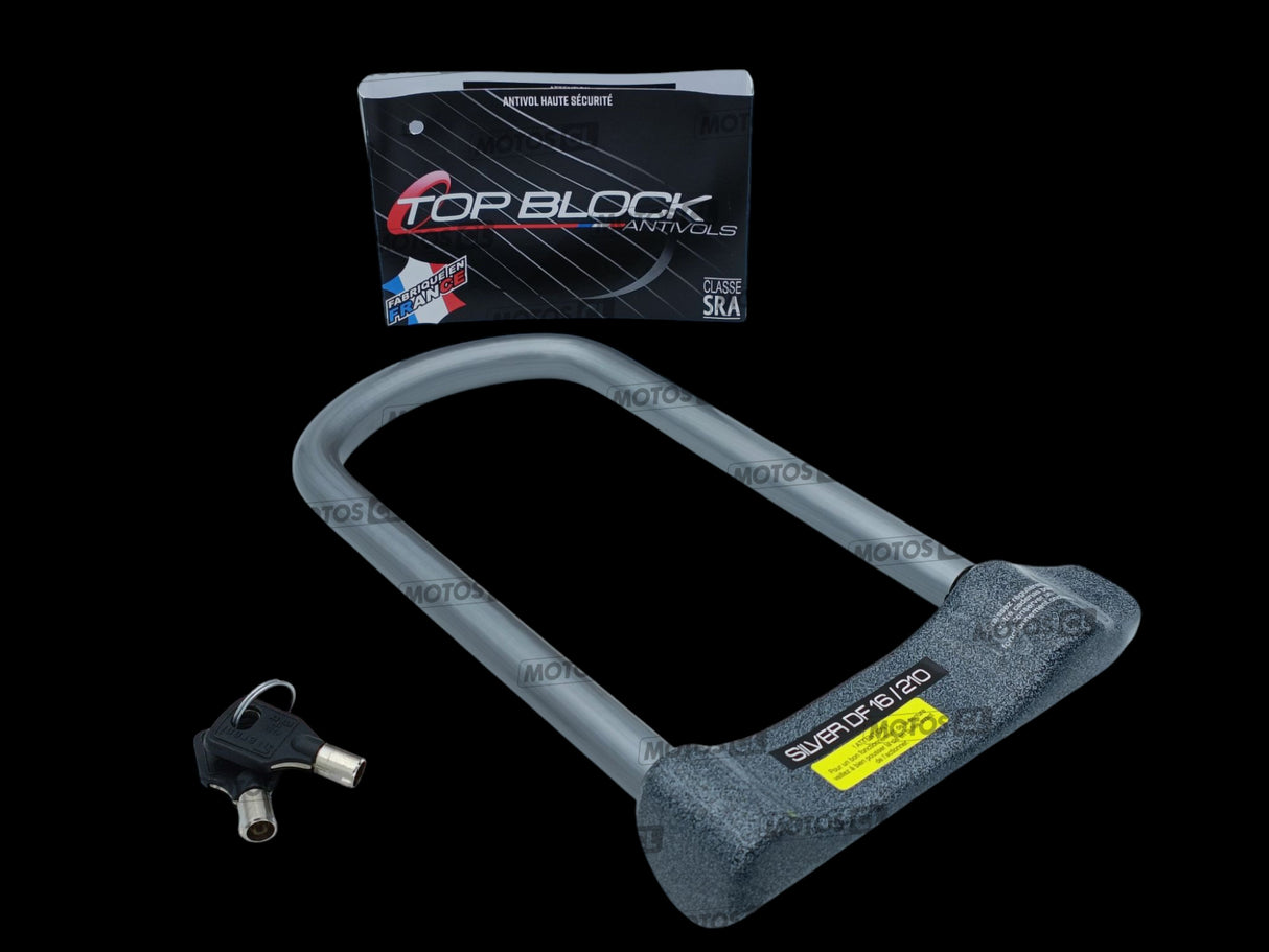 ANTIVOL U SILVER 16/210 Ø16MM UNIVERSEL ET OFFICIEL KAWASAKI-SUZUKI TOP BLOCK CLASSE SRA + CORDON DE RAPPEL OFFERT / RTSILVER210